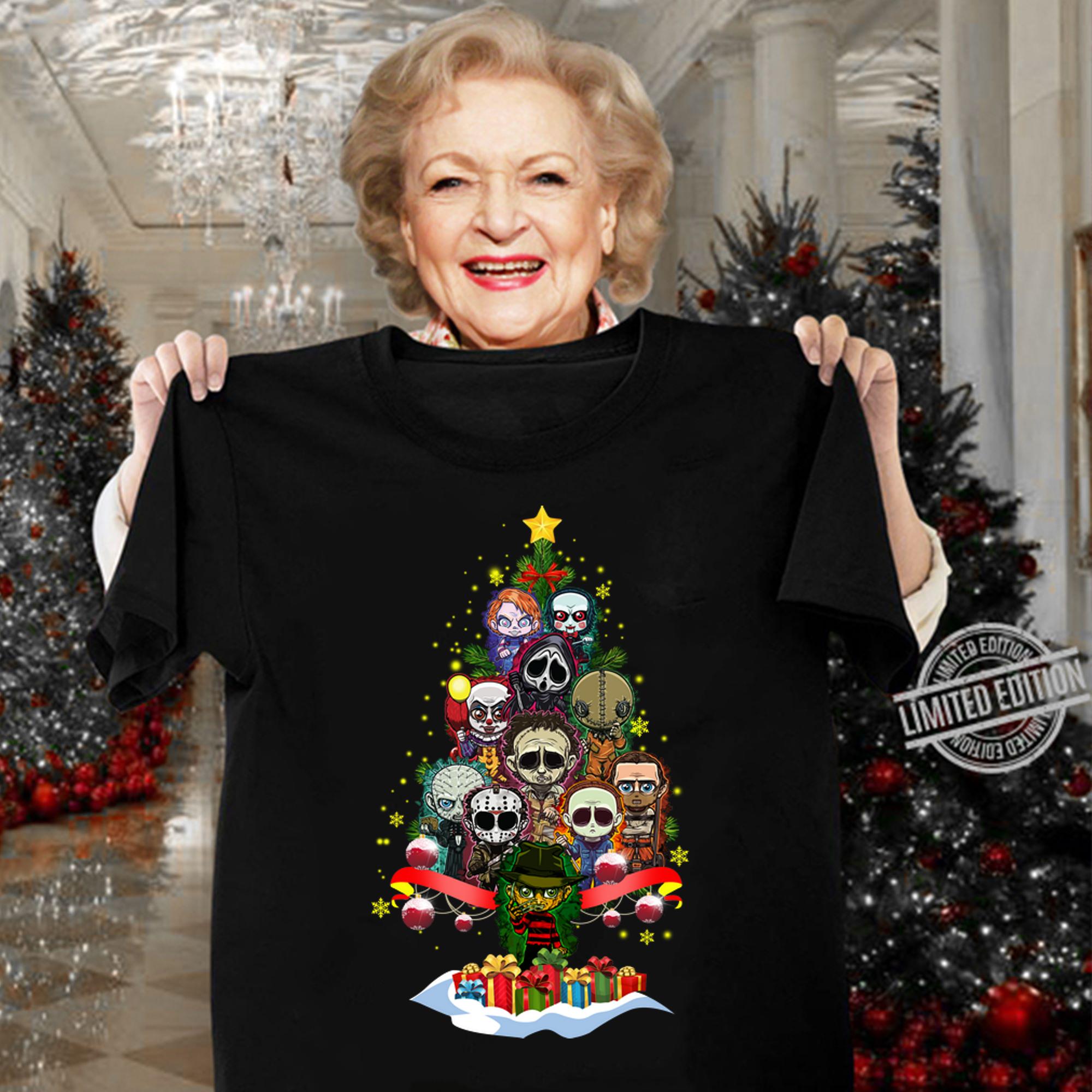 Horror characters nightmare christmas tree t-shirt woman shirt