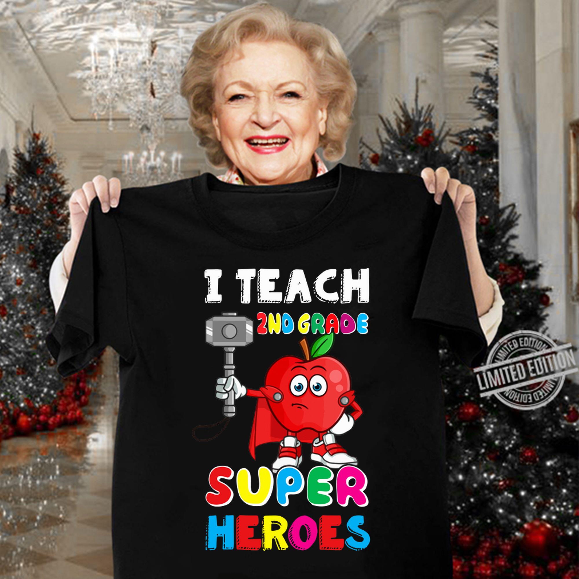 Top I Teach 2nd Grade Superheroes Super Apple Teaching t-shirt woman shirt