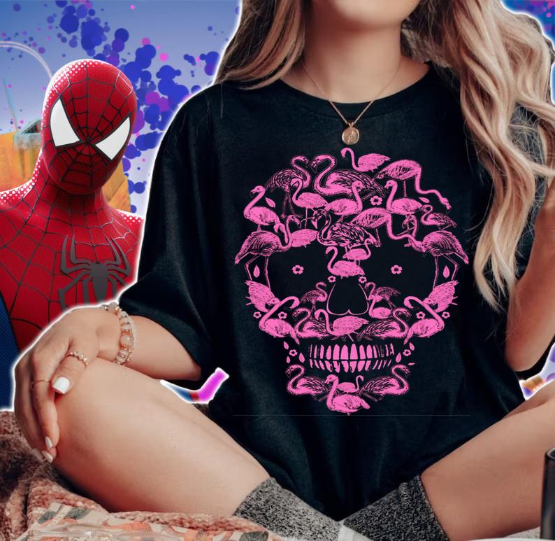 Flamingo skull face Halloween t-shirt woman shirt