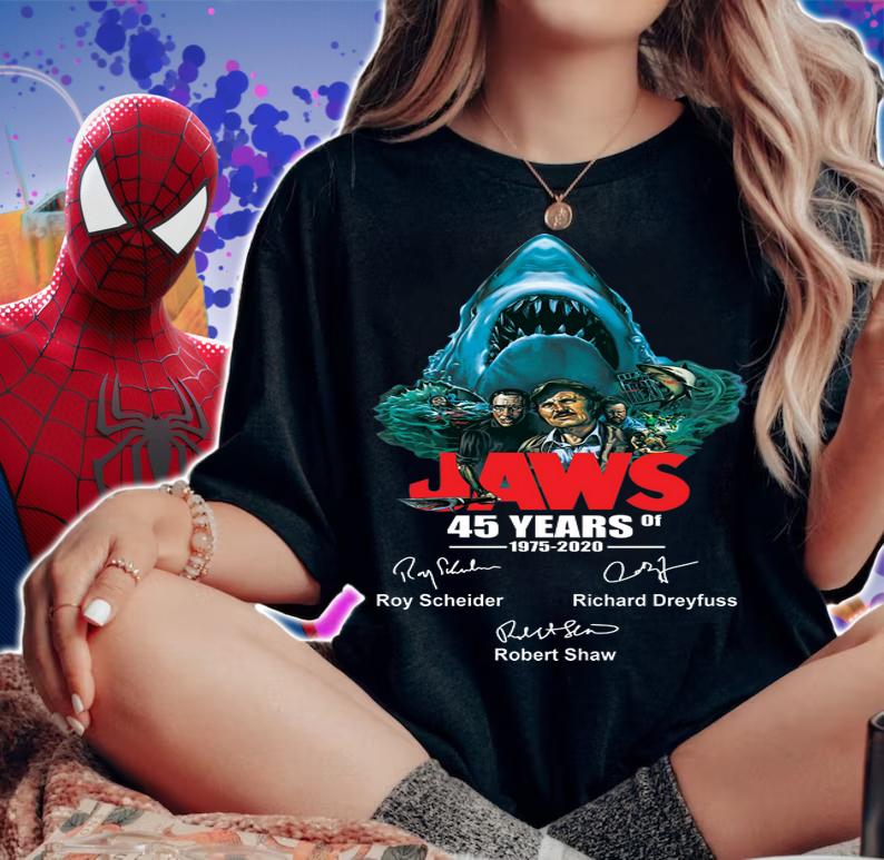 Jaws 45 years of 1975 2020 signatures t-shirt woman shirt