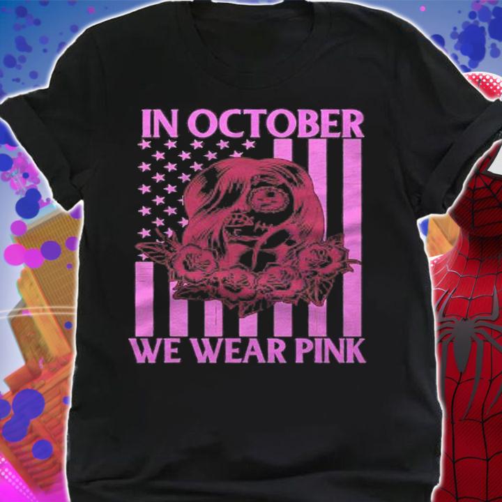 October We Wear Pink American Flag Breast Cancer Awareness Shirt t-shirt