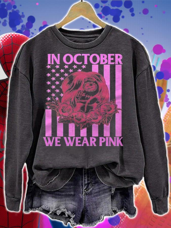 October We Wear Pink American Flag Breast Cancer Awareness Shirt t-shirt