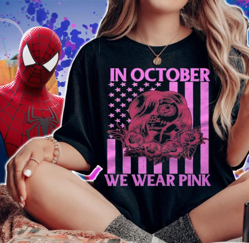 October We Wear Pink American Flag Breast Cancer Awareness Shirt t-shirt