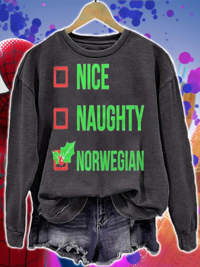 Nice Naughty Norwegian Funny Ugly Christmas Shirt