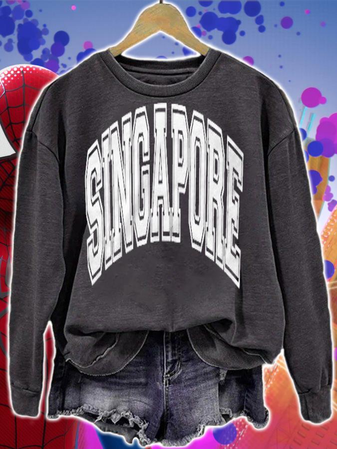 Singapore Varsity Style Pink With White Text Shirt sweatshirt