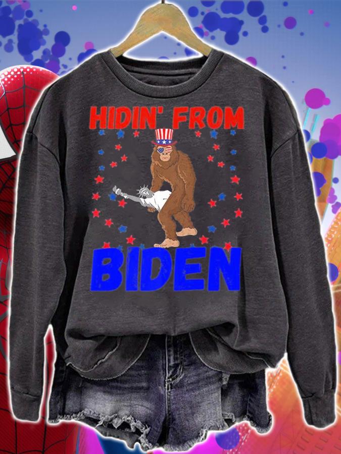Hidin' From Biden Sasquatch Vintage Bigfoot American T-Shirt sweatshirt