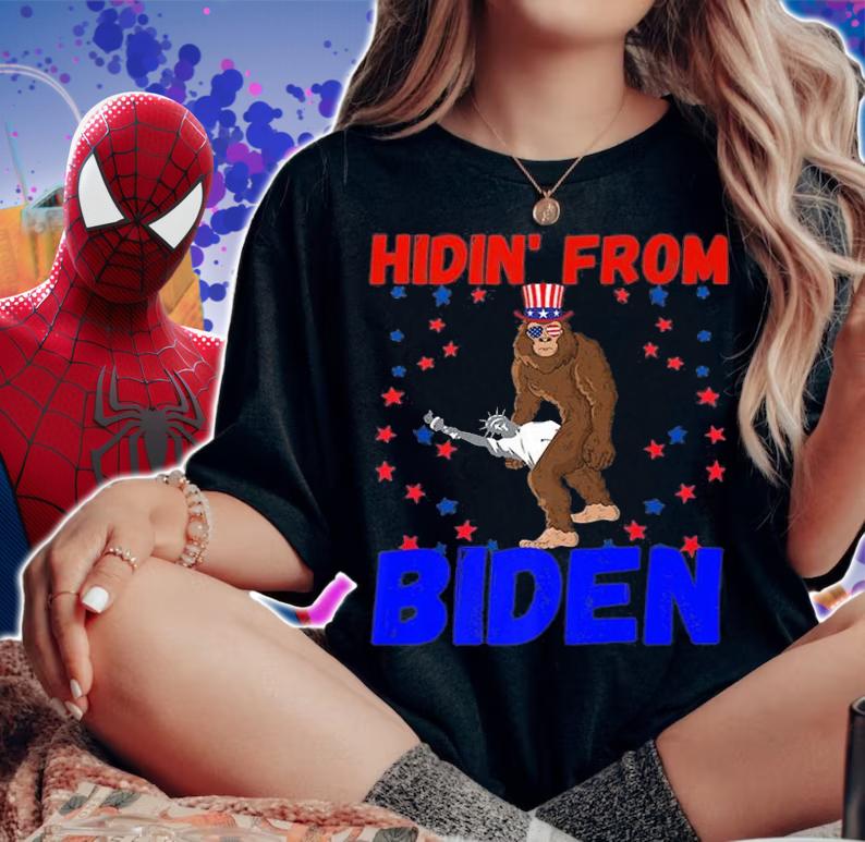 Hidin' From Biden Sasquatch Vintage Bigfoot American T-Shirt woman shirt