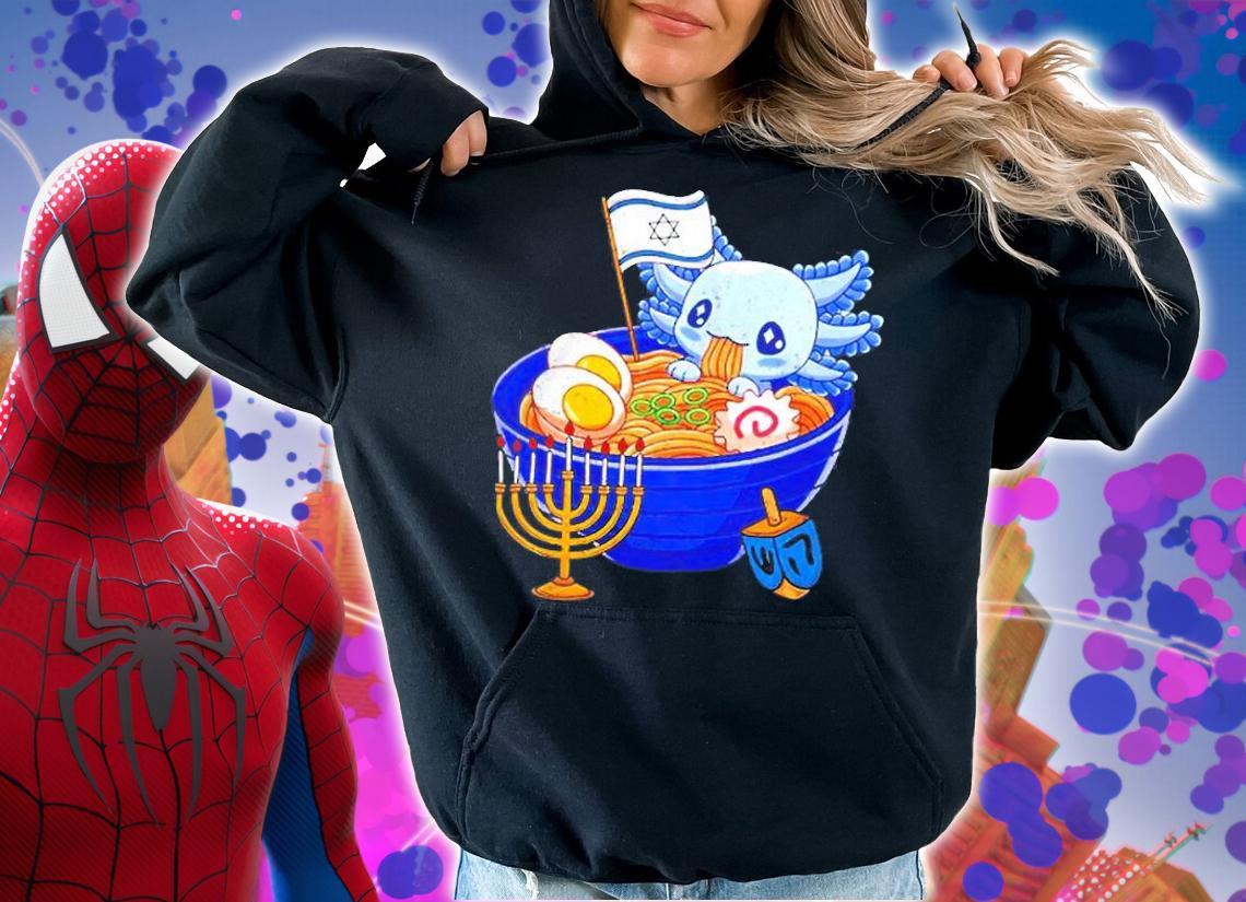 Happy Hanukkah Merry Chrismukkah Funny Ramen Noodles Axolotl T-Shirt