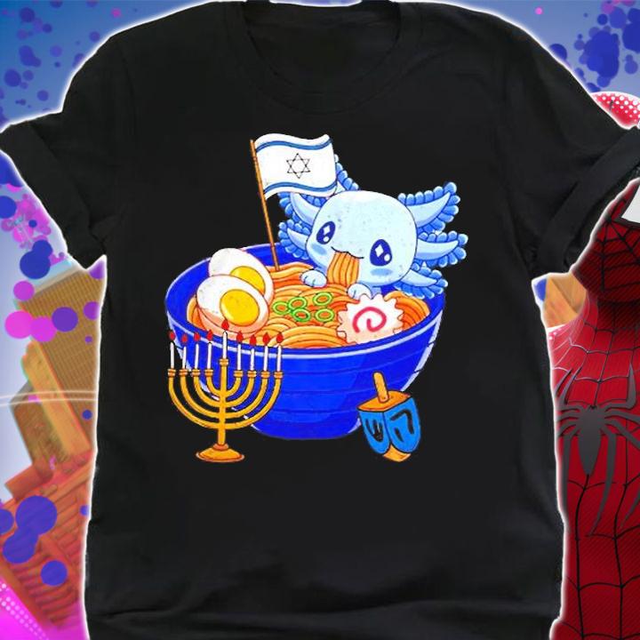 Happy Hanukkah Merry Chrismukkah Funny Ramen Noodles Axolotl T-Shirt