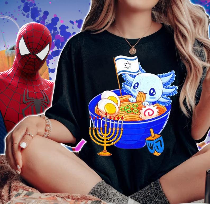 Happy Hanukkah Merry Chrismukkah Funny Ramen Noodles Axolotl T-Shirt