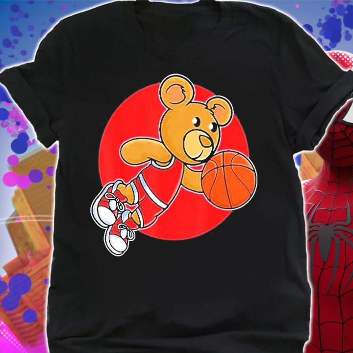 Red Teddy Bear Playing Basketball Sport T-]Shirt shirt
