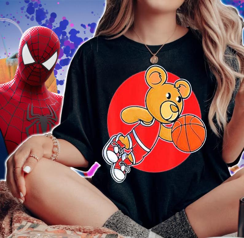 Red Teddy Bear Playing Basketball Sport T-]Shirt woman shirt