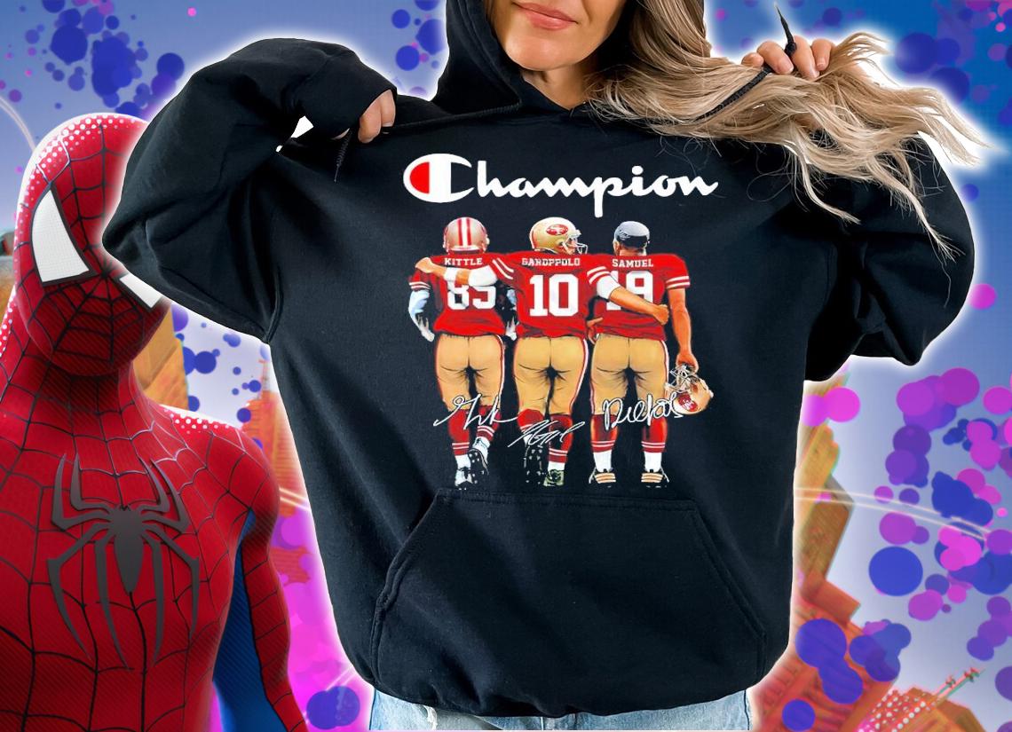 San Francisco 49ers Champion George Kittle Vs Jimmy Garoppolo And Deebo Samuel Signatures Shirt hoodie