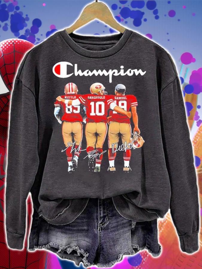 San Francisco 49ers Champion George Kittle Vs Jimmy Garoppolo And Deebo Samuel Signatures Shirt sweatshirt