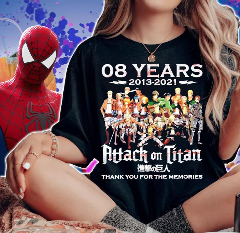 08 years 2013 2021 Attack on Titan thank you for the memories t-shirt woman shirt