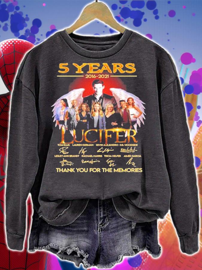 5 years 2016-2021 Lucifer signatures thank you for the memories t-shirt sweatshirt