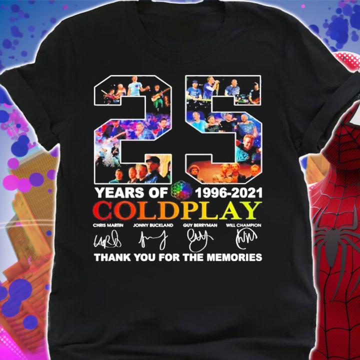 25 years of 1996-2021 Coldplay signatures t-shirt shirt