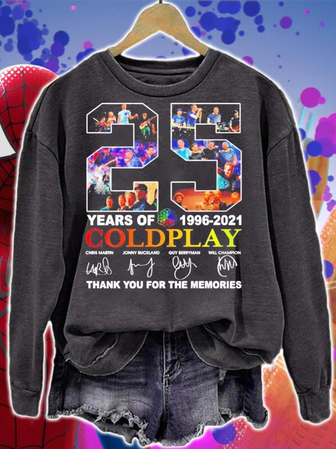 25 years of 1996-2021 Coldplay signatures t-shirt sweatshirt