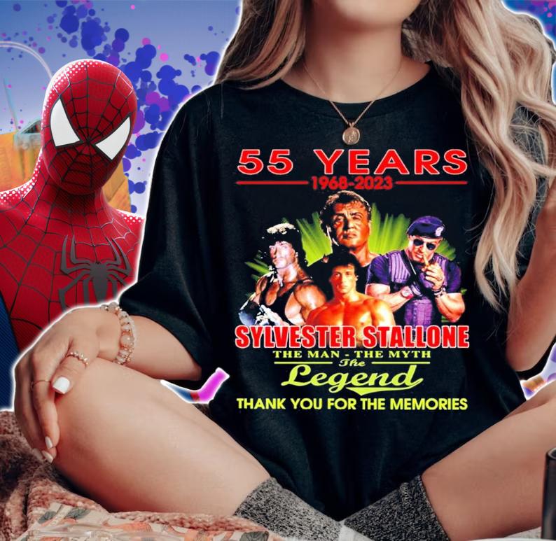 Official 55 Years 1968-2023 Sylvester Stallone The Man The Myth The Legend Thank You For The Memories Shirt woman shirt