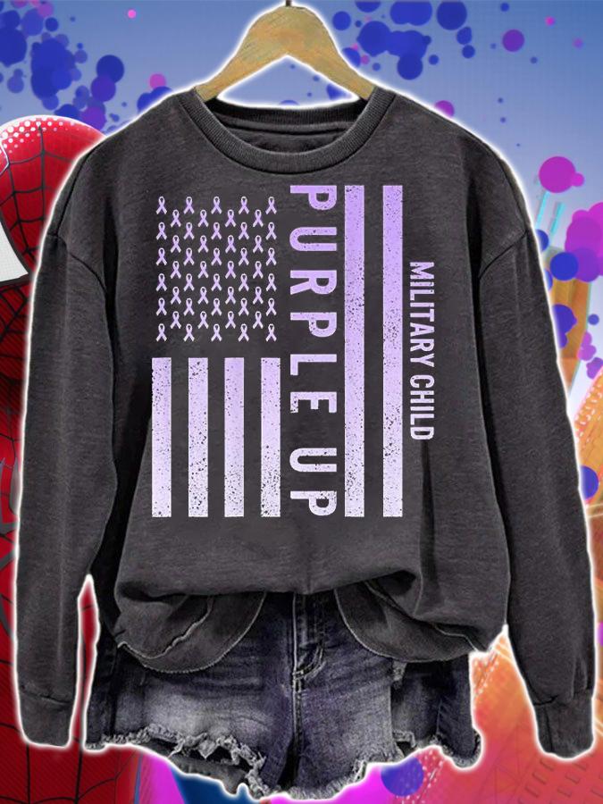 Purple Up Military Child Month US Flag T-Shirt sweatshirt