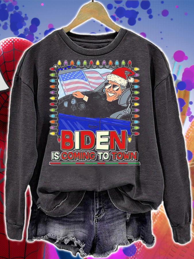 Santa Biden Is Coming To Town Christmas Funny Joe Biden T-Shirt sweatshirt