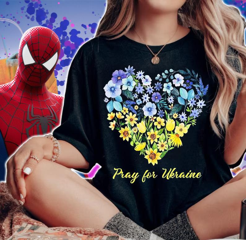 Sunflower Wildflower Blue And Yellow Floral Ukraine Heart T-Shirt woman shirt
