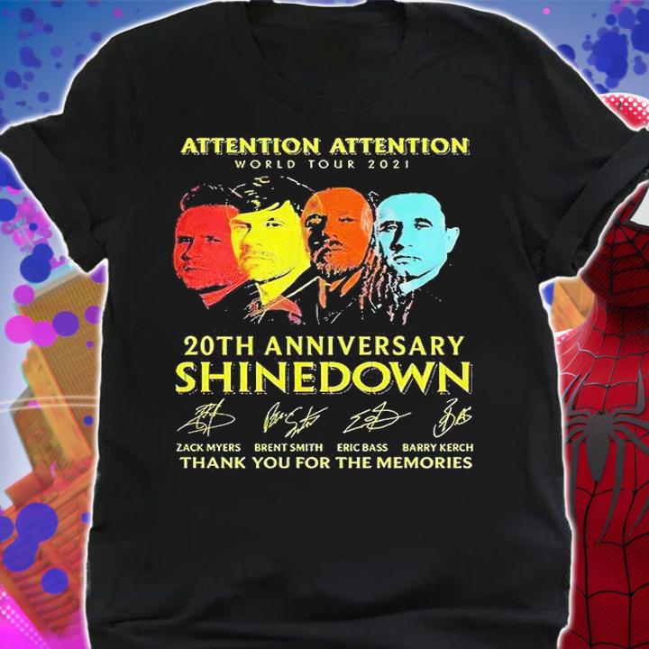 Shinedown Attention Attention World Tour 2021 20th Anniversary Thank You For The Memories signatures T-shirt shirt