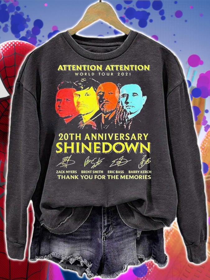 Shinedown Attention Attention World Tour 2021 20th Anniversary Thank You For The Memories signatures T-shirt sweatshirt