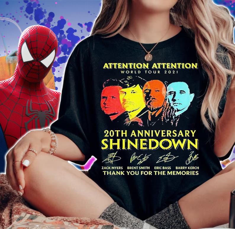 Shinedown Attention Attention World Tour 2021 20th Anniversary Thank You For The Memories signatures T-shirt woman shirt