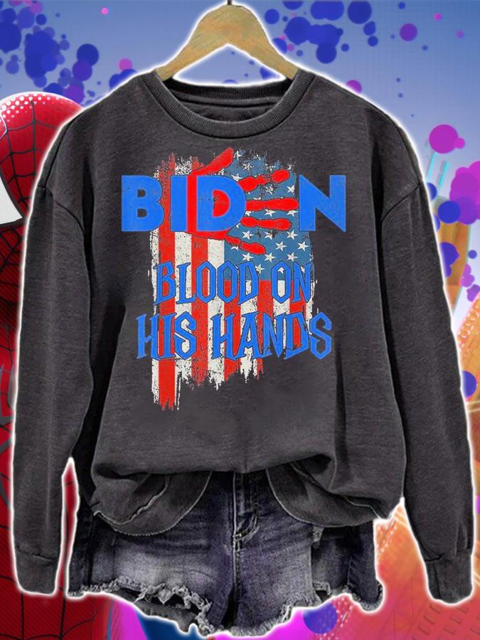 Biden Blood On His Hands USA Flag Vintage Biden Handprint T-Shirt sweatshirt