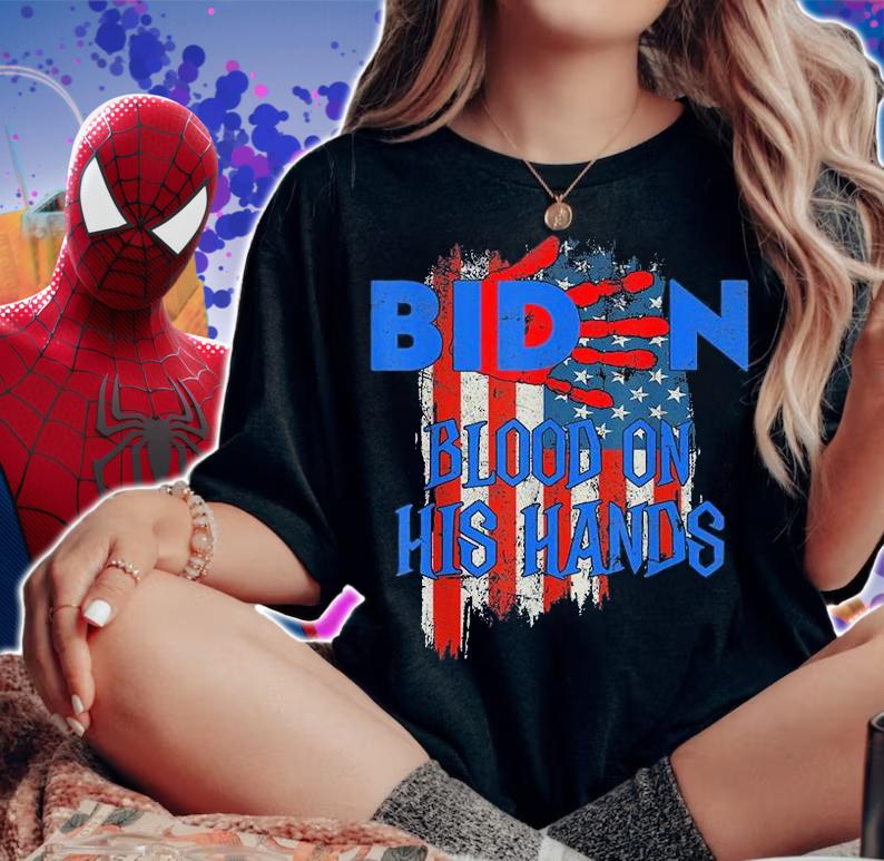 Biden Blood On His Hands USA Flag Vintage Biden Handprint T-Shirt woman shirt