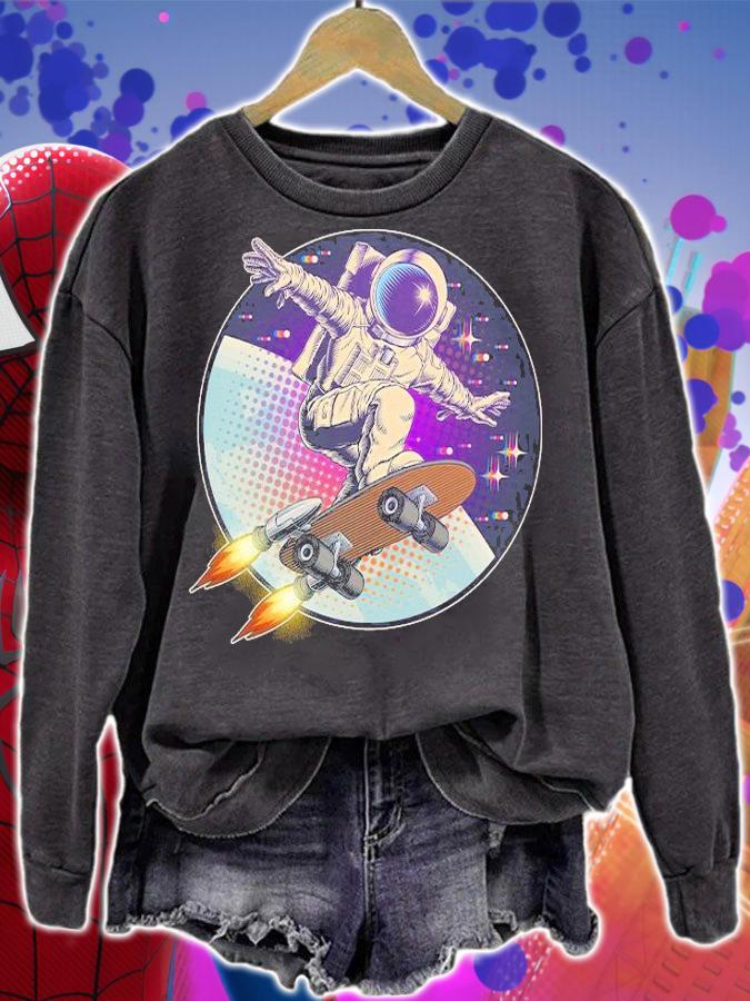 Retro rocket skateboarding space astronaut shirt
