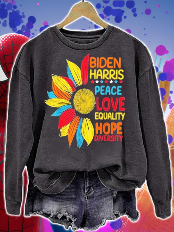 Biden Harris Peace Love Equality Hope Diverity Flower T-shirt sweatshirt