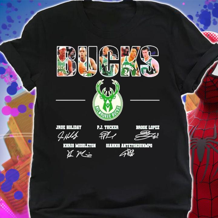 BUCKS True holiday PJ Tucker Brook Lopez Khris Middleton Giannis Antetokounmpo signatures shirt
