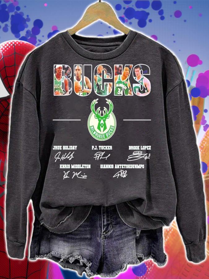 BUCKS True holiday PJ Tucker Brook Lopez Khris Middleton Giannis Antetokounmpo signatures shirt