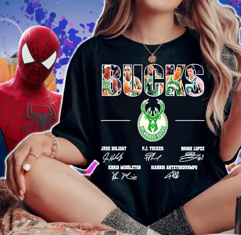 BUCKS True holiday PJ Tucker Brook Lopez Khris Middleton Giannis Antetokounmpo signatures shirt