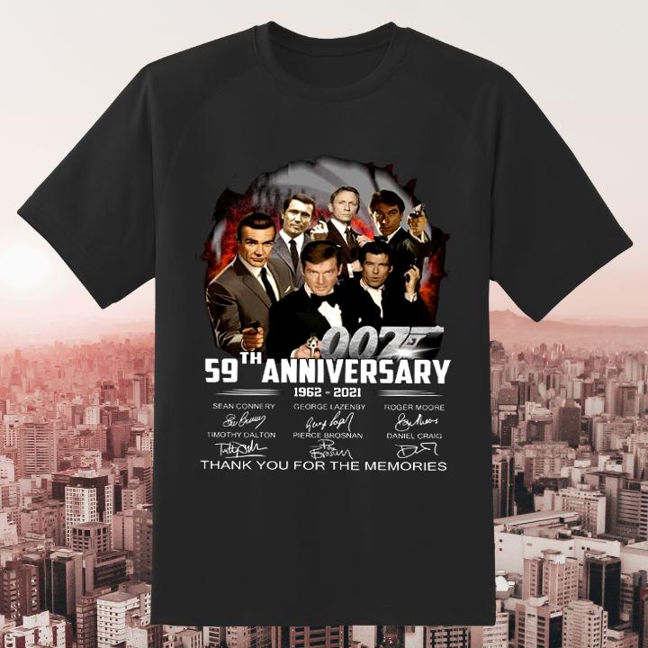 007 James Bond 59Th Anniversary 1962-2021 Signatures Thank You For The Memories Shirt