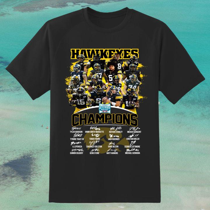 Iowa Hawkeyes Holiday Bowl Champions T-Shirt with Player Autographs