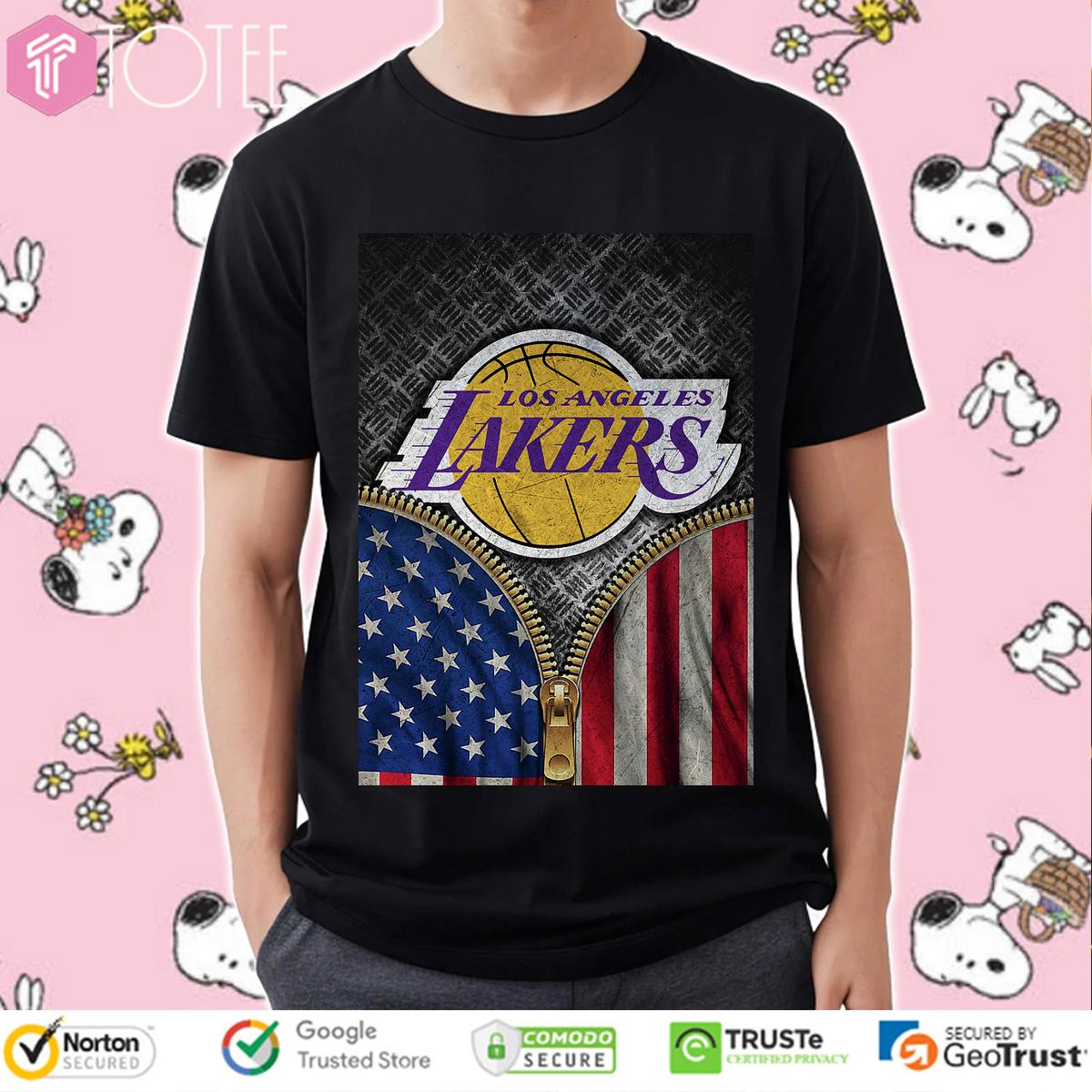 Los Angeles Lakers Logo X American Flag Basketball Zip T-Shirt